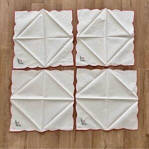 4 PCs NWT‎ Vintage Dinner Cocktail Napkins Embroidered Green Red Pine Cotton 15”